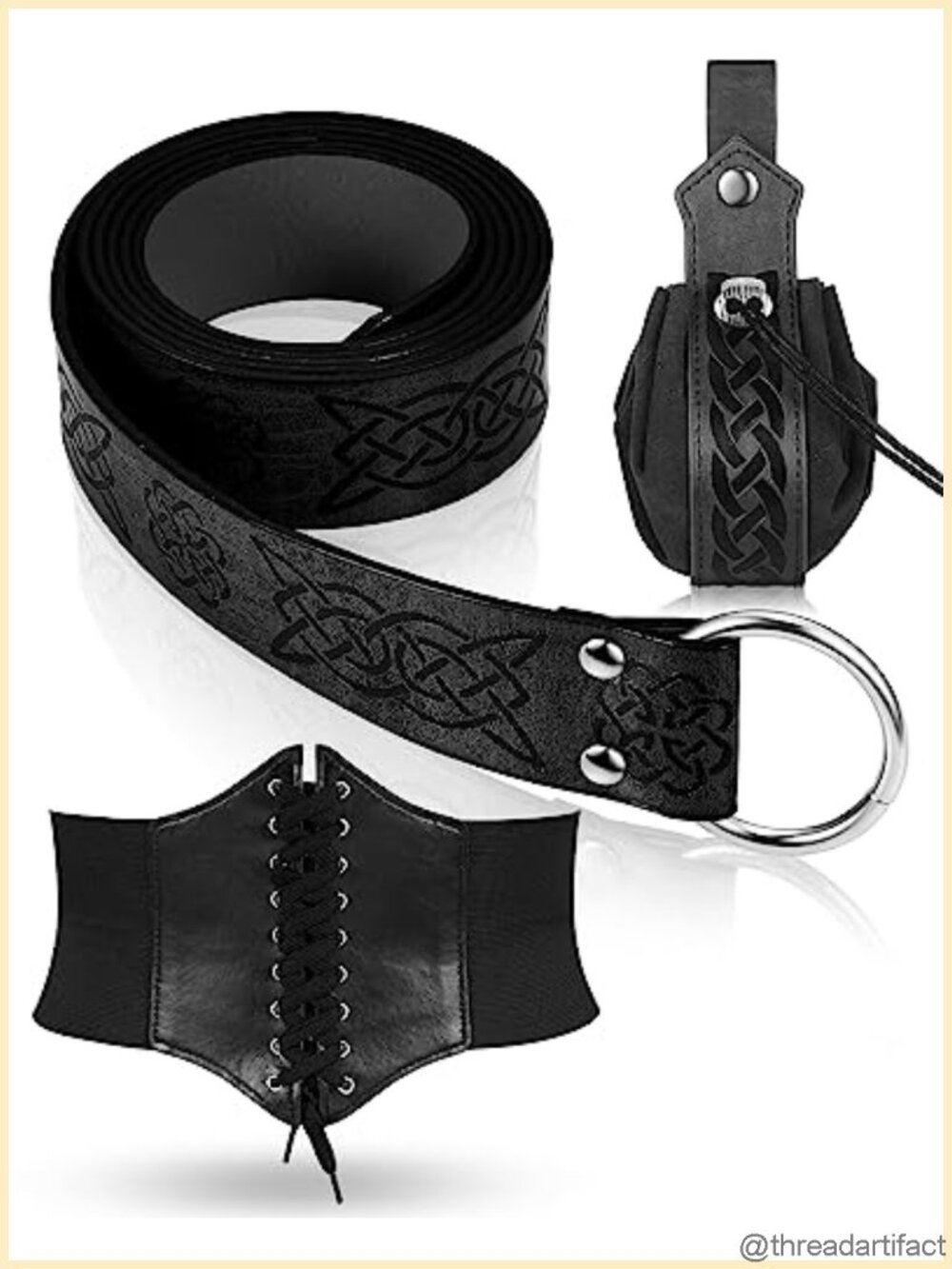 Renaissance Corset Waist Belt Medieval Viking Belt Faux Leather Pouch Costume